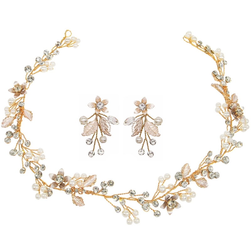 ATHENA COLLECTION - FLORAL EXTRAVAGANCE HAIR VINE SET - GOLD HP206