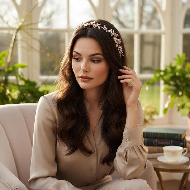ATHENA COLLECTION - FLORAL EXTRAVAGANCE HAIR VINE- SILVER - HP206