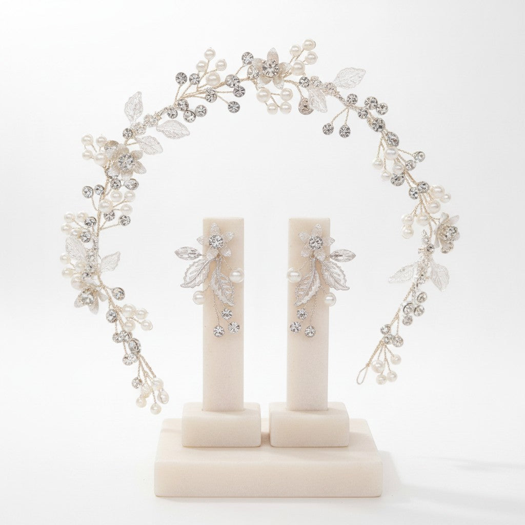 ATHENA COLLECTION - FLORAL EXTRAVAGANCE HAIR VINE- SILVER - HP206
