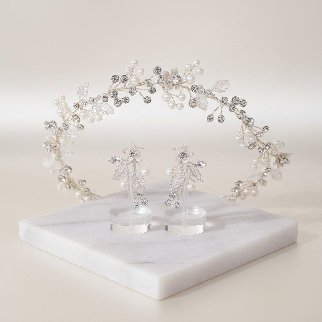 ATHENA COLLECTION - FLORAL EXTRAVAGANCE HAIR VINE- SILVER - HP206