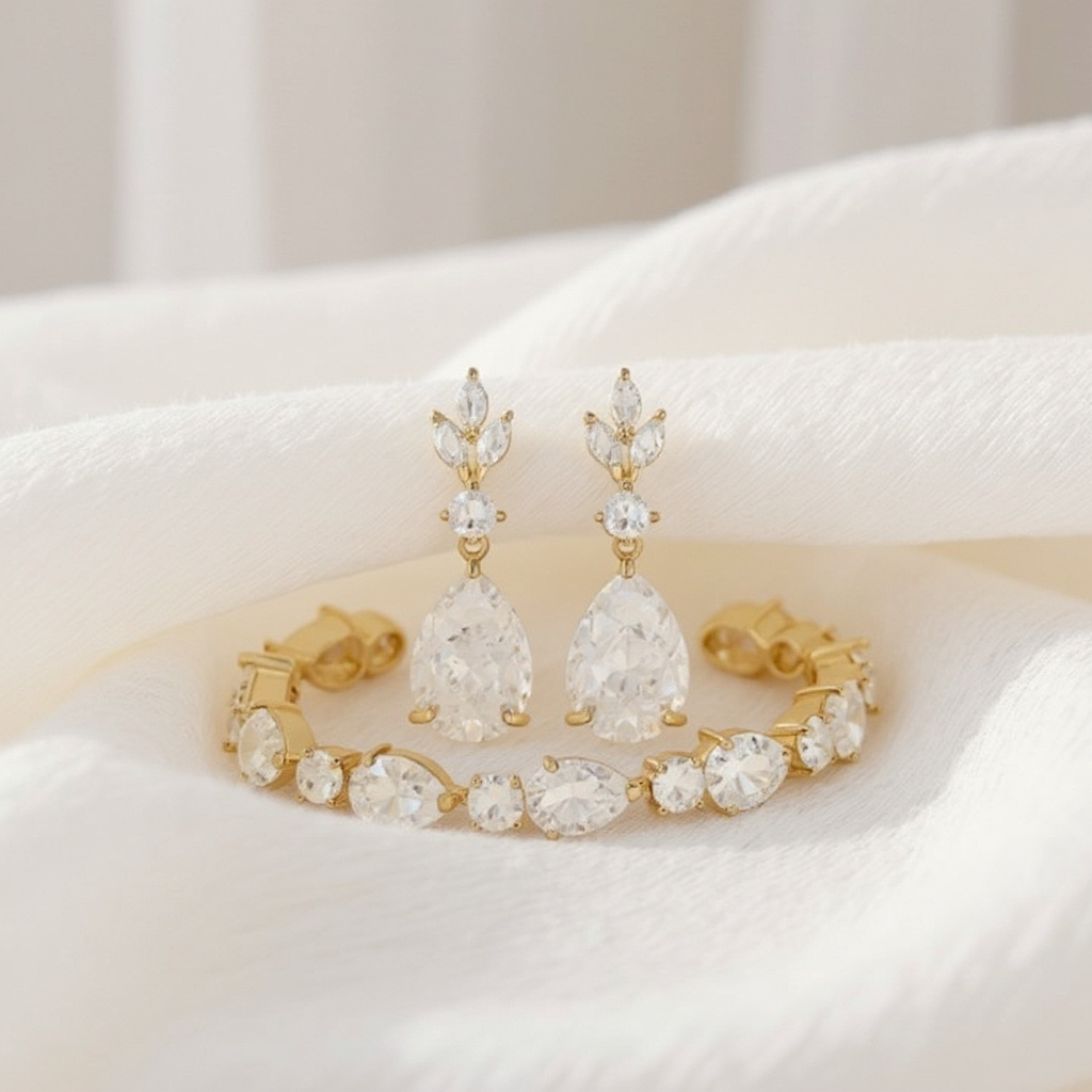 CUBIC ZIRCONIA COLLECTION -CHIC CRYSTAL BRACELET SET - GOLD