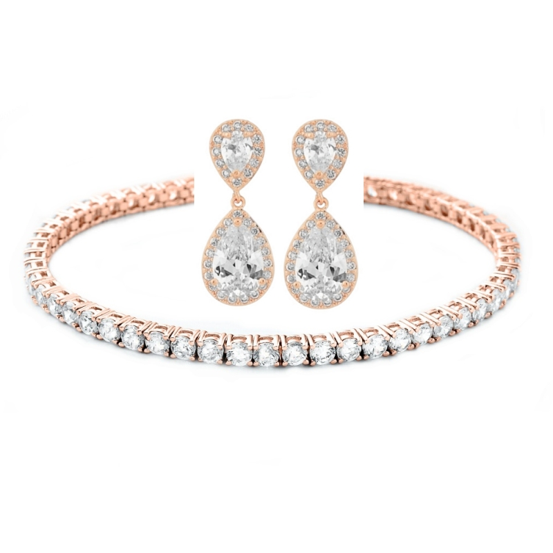 CUBIC ZIRCONIA COLLECTION - CHIC TENNIS BRACELET SET - ROSE GOLD