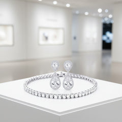 CUBIC ZIRCONIA COLLECTION - CHIC TENNIS BRACELET SET -SILVER