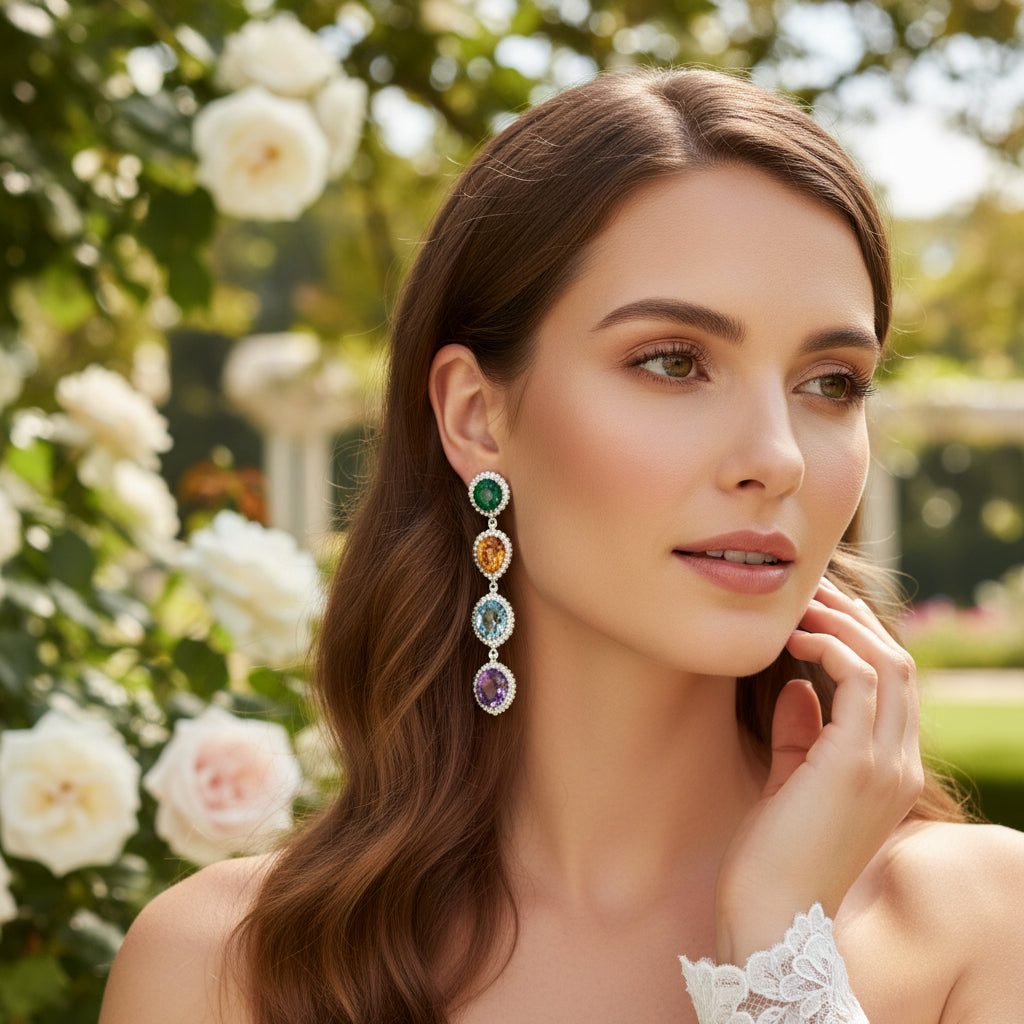 CUBIC ZIRCONIA COLLECTION - ART DECO STYLE EARRINGS - CZER856 MULTI