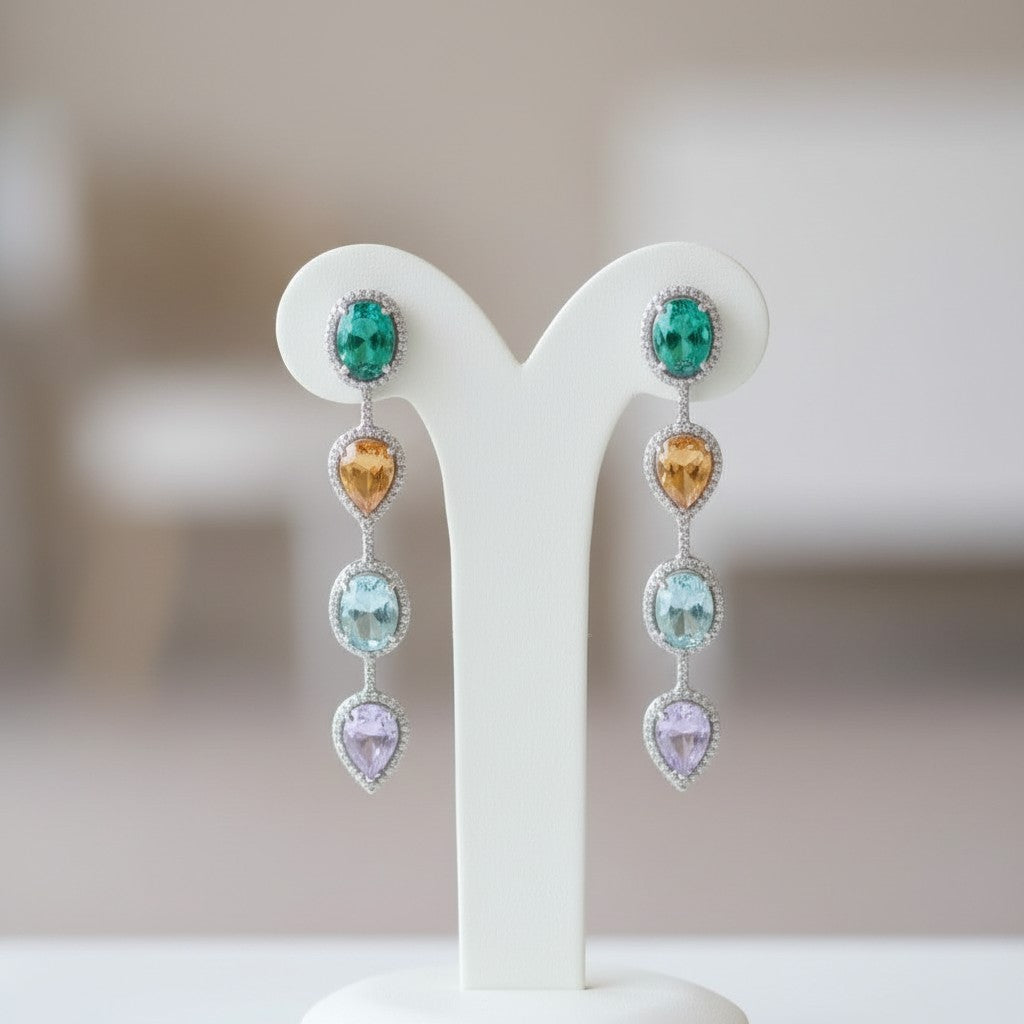 CUBIC ZIRCONIA COLLECTION - ART DECO STYLE EARRINGS - CZER856 MULTI