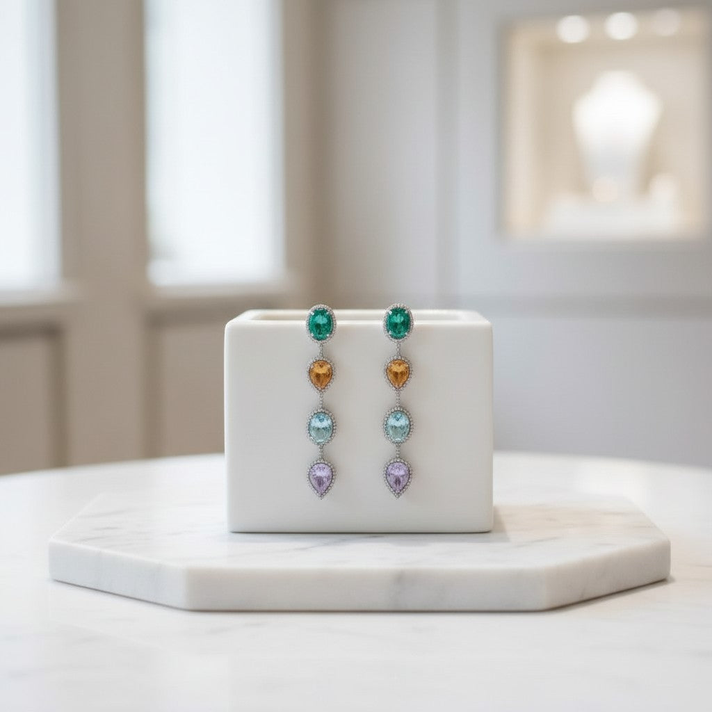 CUBIC ZIRCONIA COLLECTION - ART DECO STYLE EARRINGS - CZER856 MULTI