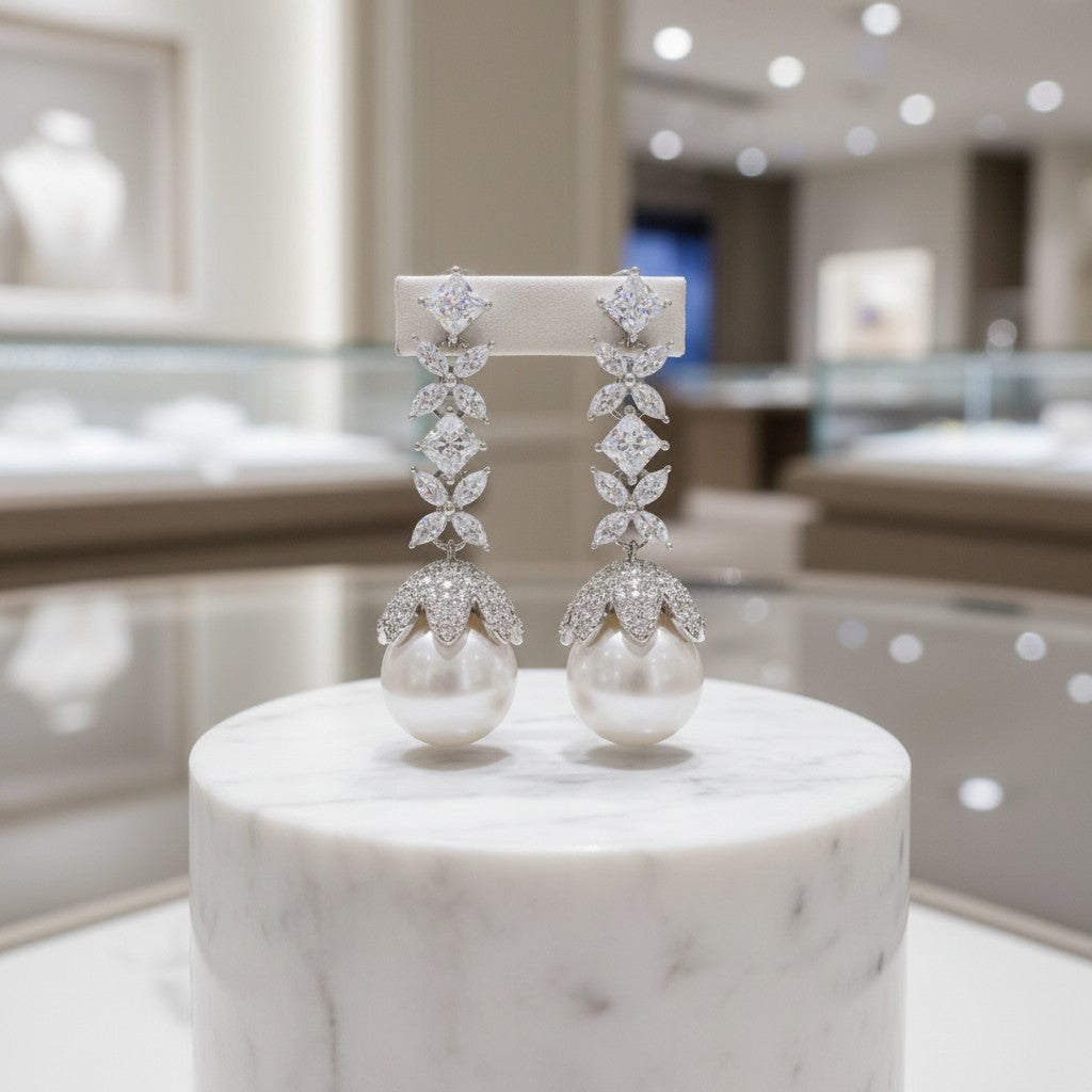 CUBIC ZIRCONIA COLLECTION - ENCHANTING PEARL EARRINGS -CZER857 SILVER
