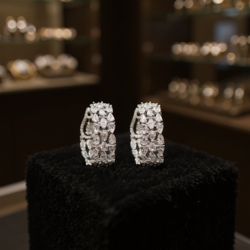 CUBIC ZIRCONIA COLLECTION - DIAMOND CLUSTER EARRINGS -CZER858 SILVER