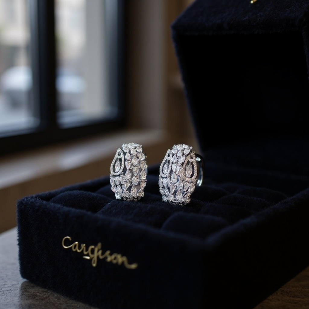 CUBIC ZIRCONIA COLLECTION - DIAMOND CLUSTER EARRINGS -CZER858 SILVER