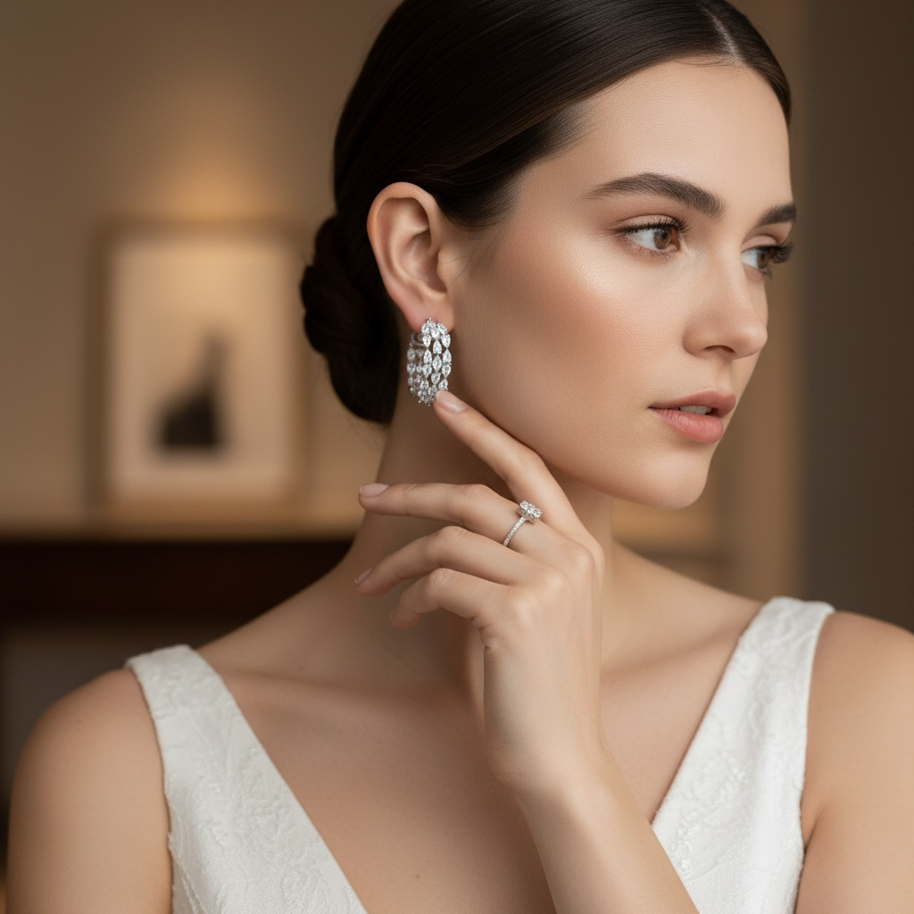 CUBIC ZIRCONIA COLLECTION - DIAMOND CLUSTER EARRINGS -CZER858 SILVER