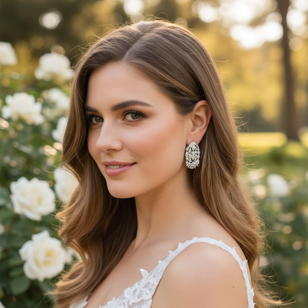 CUBIC ZIRCONIA COLLECTION - DIAMOND CLUSTER EARRINGS -CZER858 SILVER