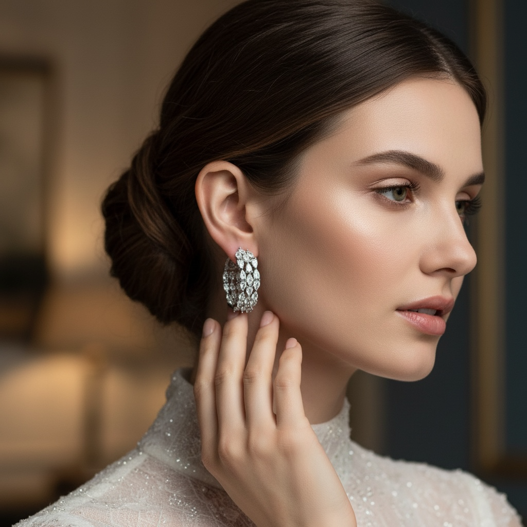 CUBIC ZIRCONIA COLLECTION - DIAMOND CLUSTER EARRINGS -CZER858 SILVER