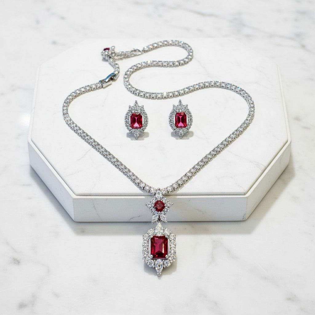 GATSBY INSPIRED - SHIMMERING NECKLACE SET - CZNK183 FUCHSIA