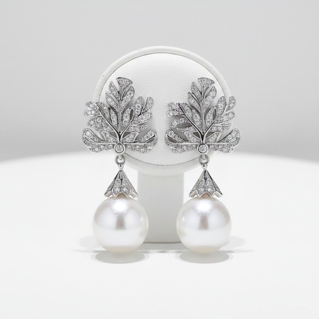 CUBIC ZIRCONIA COLLECTION - LUXE PEARL EARRINGS - CZER859 SILVER