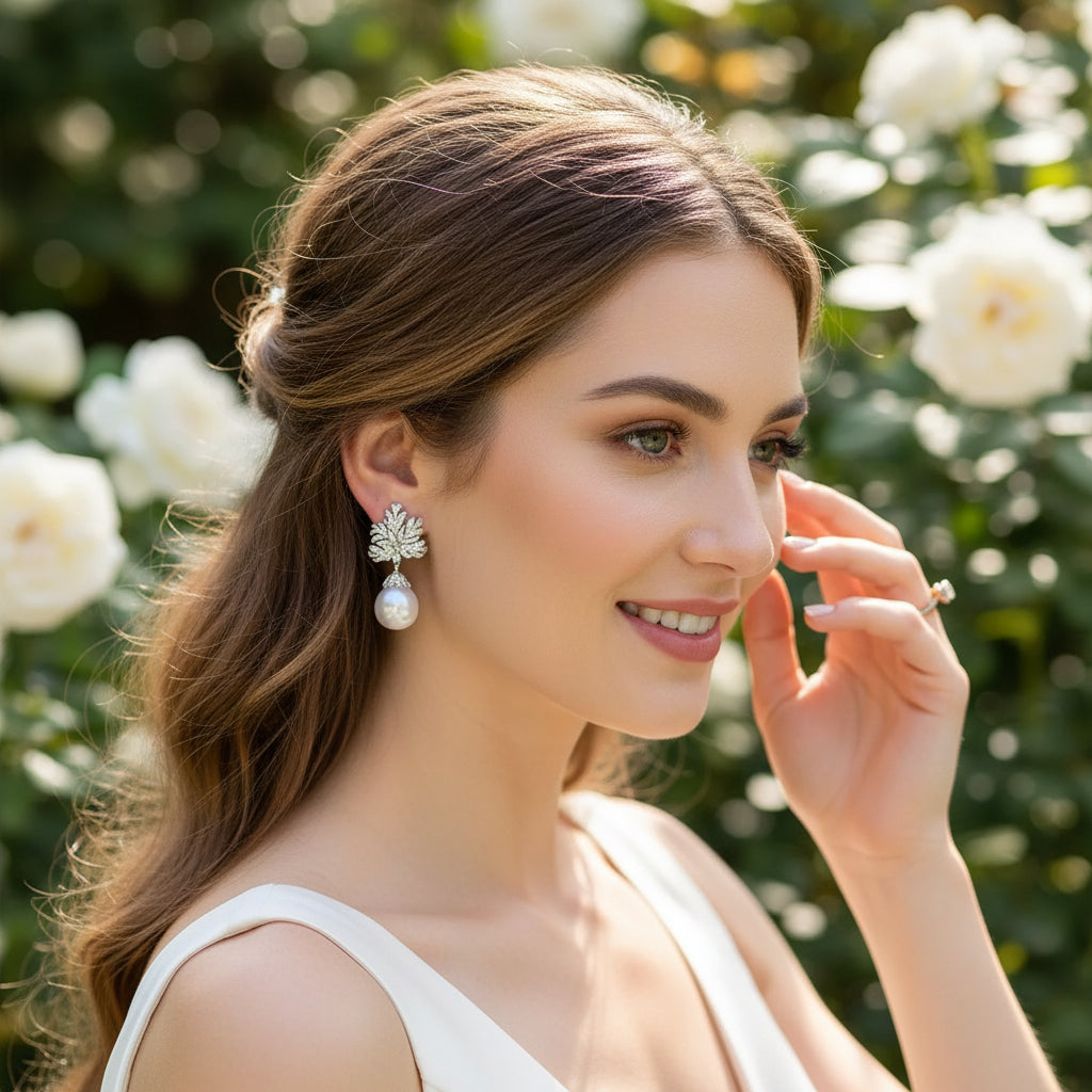 CUBIC ZIRCONIA COLLECTION - LUXE PEARL EARRINGS - CZER859 SILVER