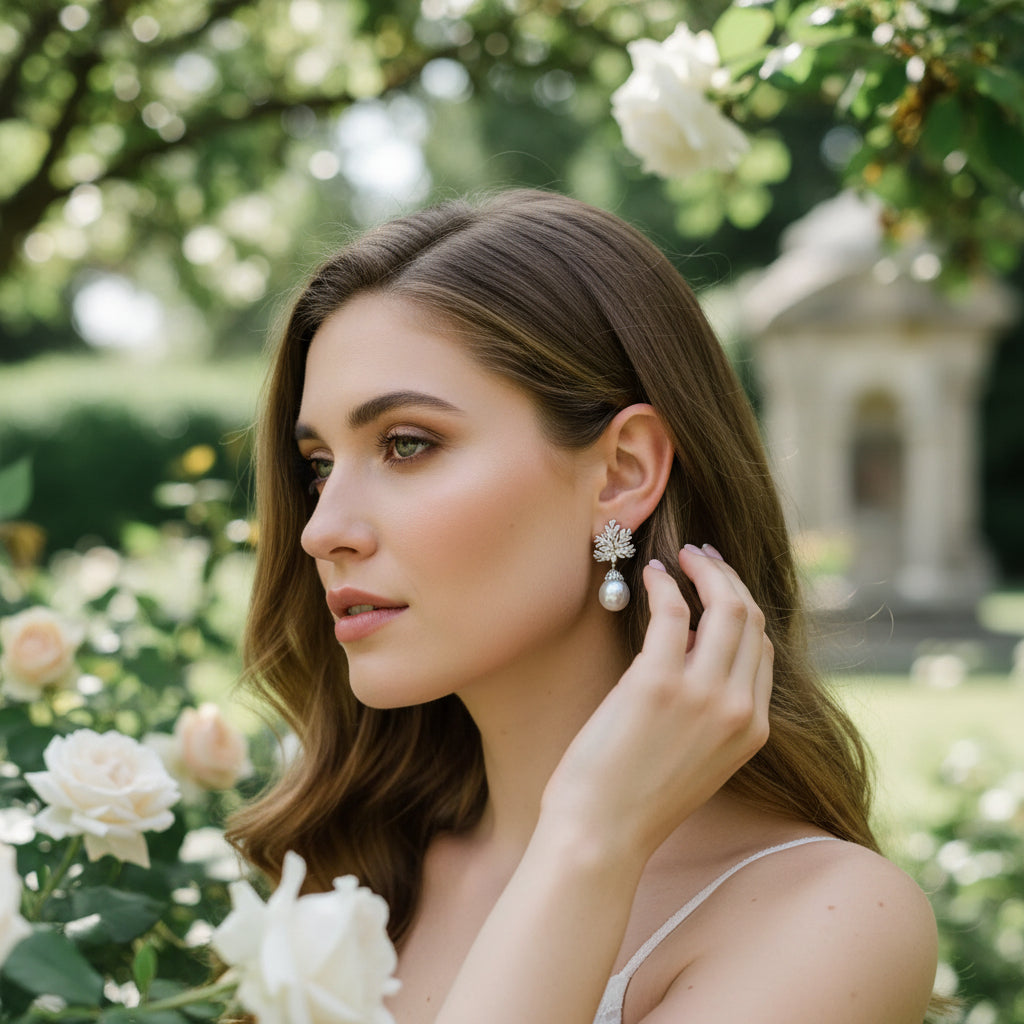 CUBIC ZIRCONIA COLLECTION - LUXE PEARL EARRINGS - CZER859 SILVER