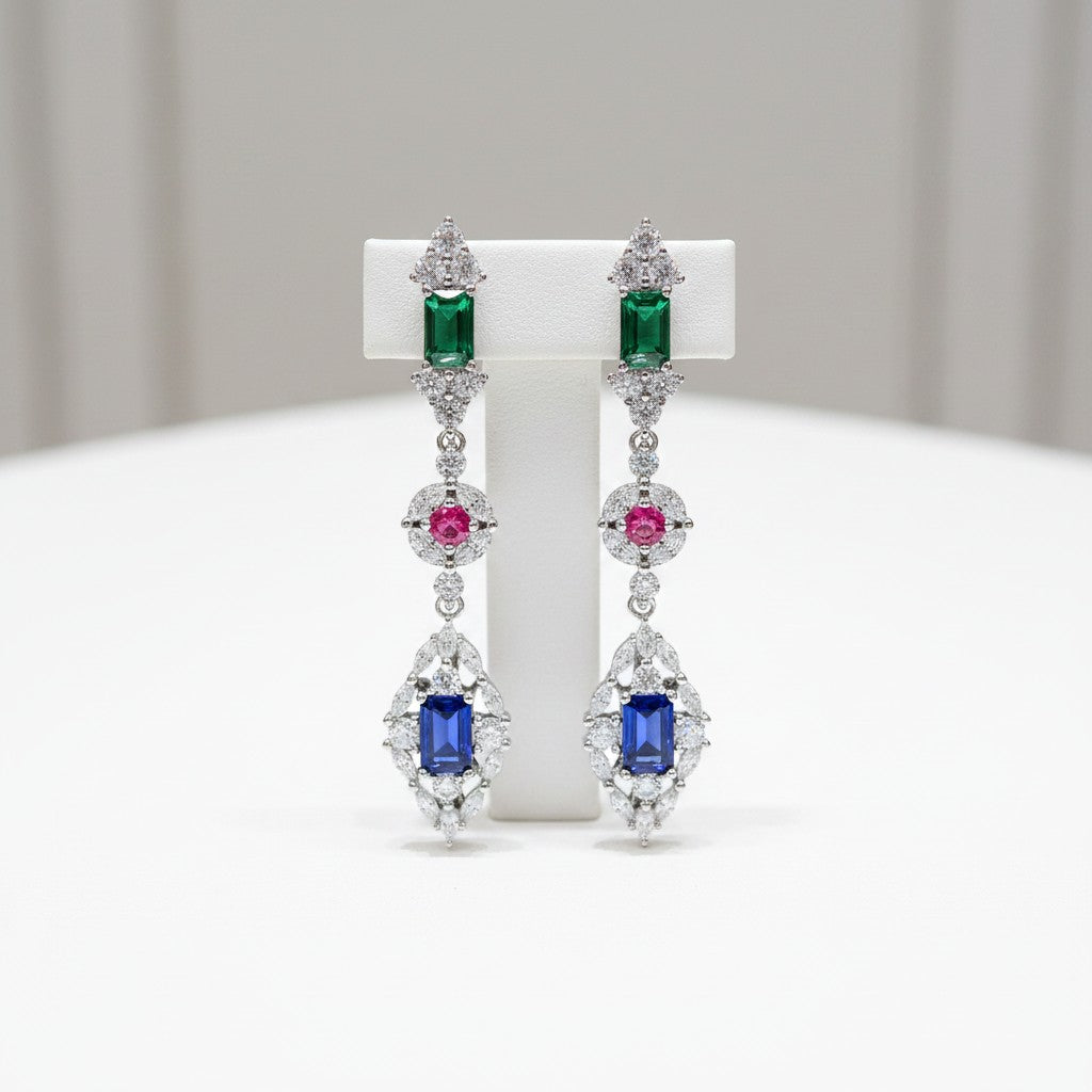 CUBIC ZIRCONIA COLLECTION - ART DECO EARRINGS - CZER860 SILVER