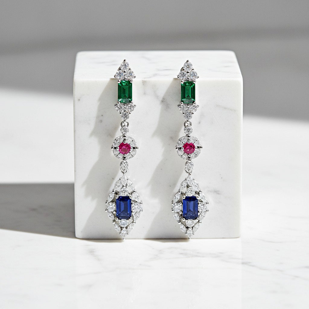 CUBIC ZIRCONIA COLLECTION - ART DECO EARRINGS - CZER860 SILVER