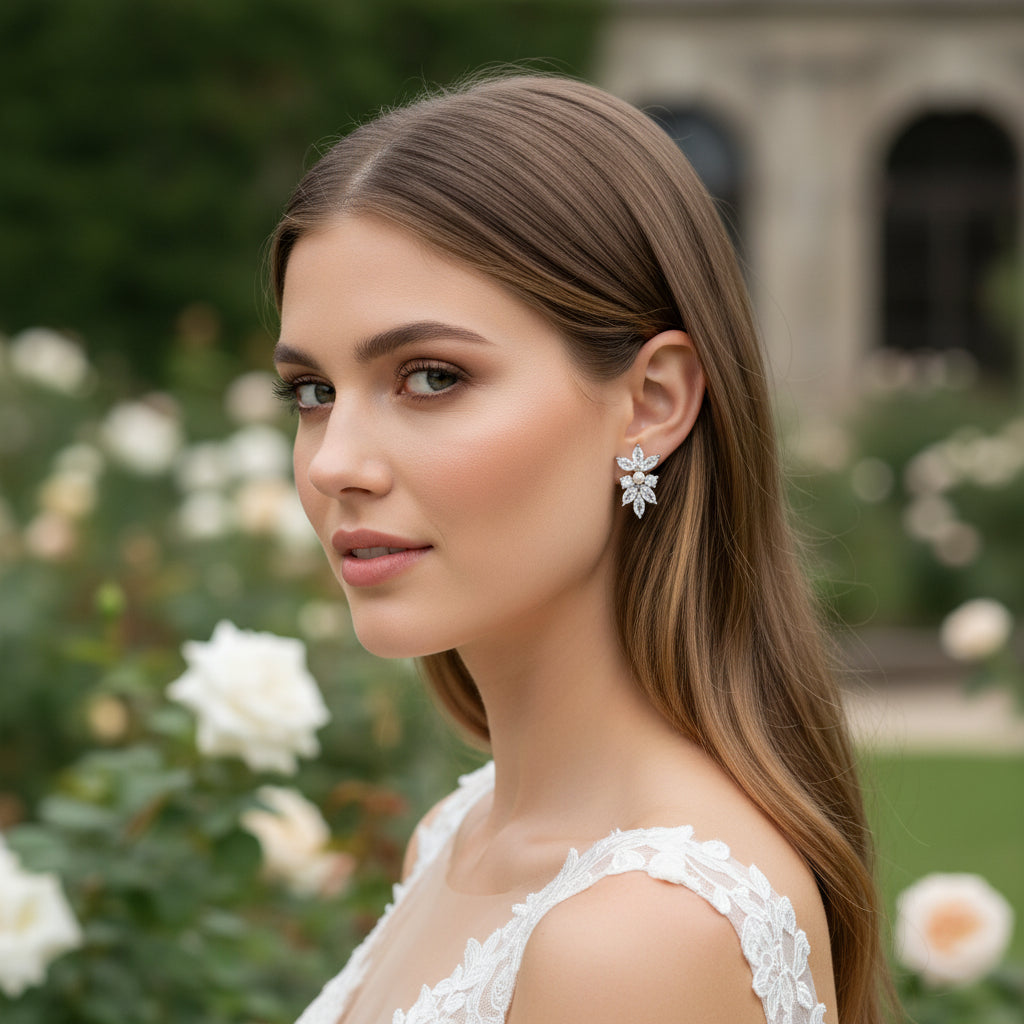 CUBIC ZIRCONIA COLLECTION - DAINTY SPARKLE EARRINGS - CZER861 SILVER