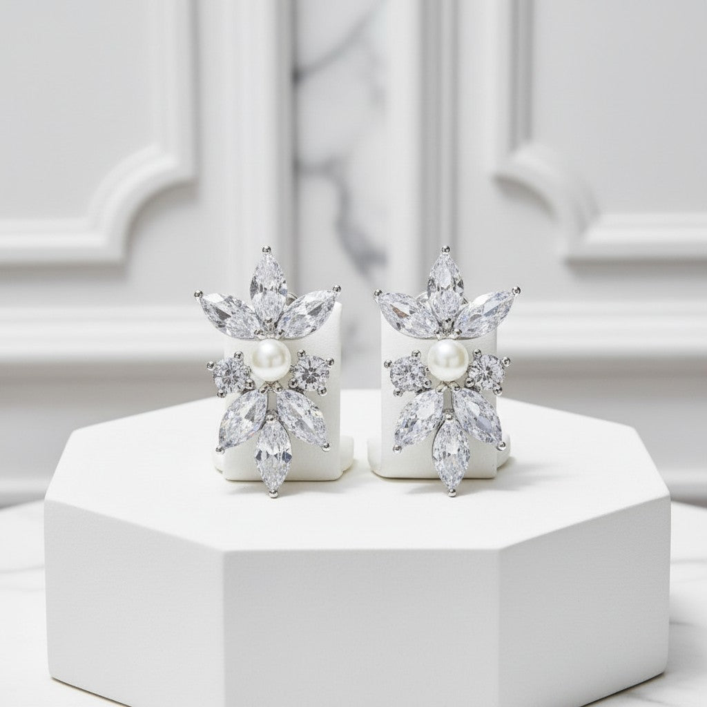 CUBIC ZIRCONIA COLLECTION - DAINTY SPARKLE EARRINGS - CZER861 SILVER