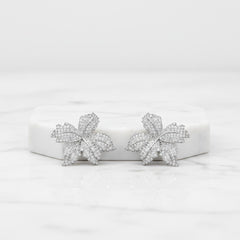 CUBIC ZIRCONIA COLLECTION -VINTAGE CRYSTAL EARRINGS - SILVERB CZER865