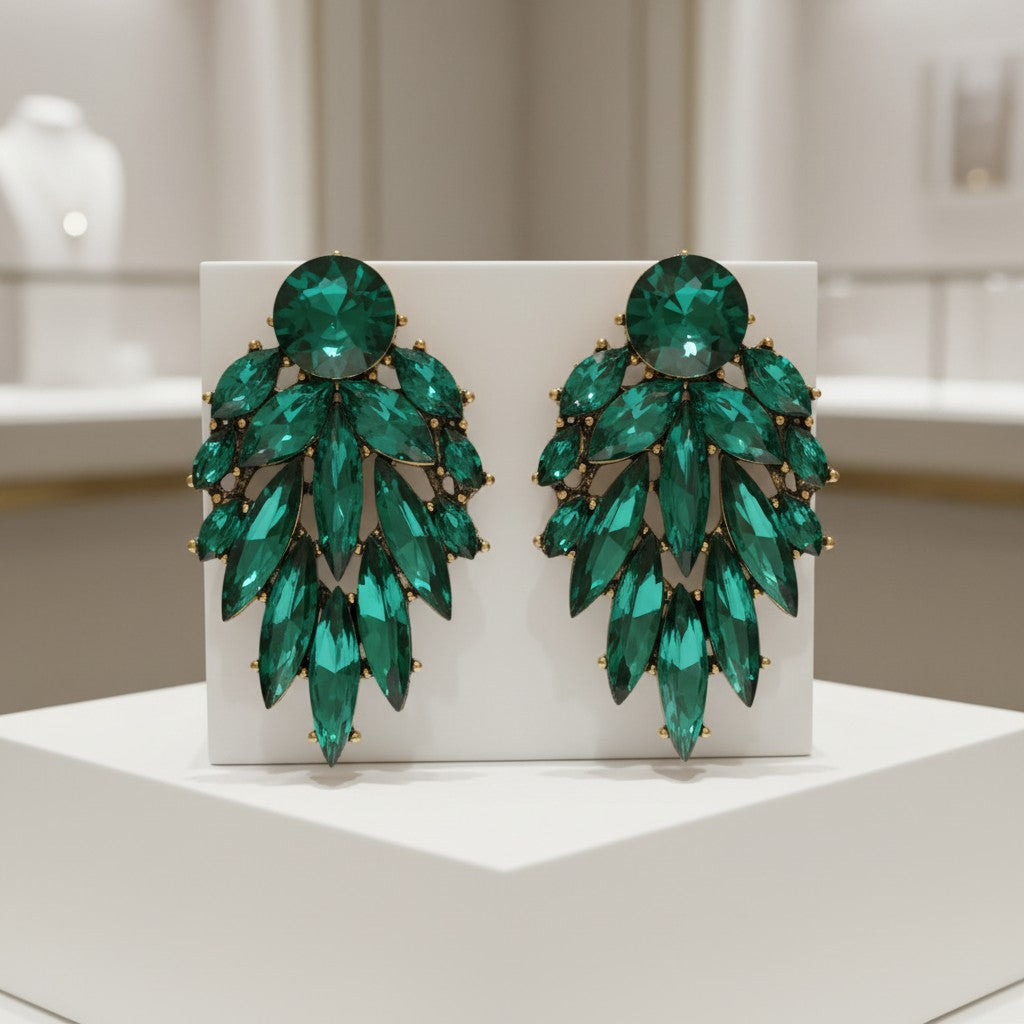 ATHENA COLLECTION - CRYSTAL DAZZLE EARRINGS -CZER866 EMERALD