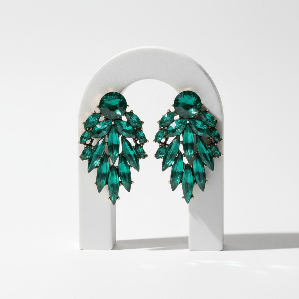 ATHENA COLLECTION - CRYSTAL DAZZLE EARRINGS -CZER866 EMERALD