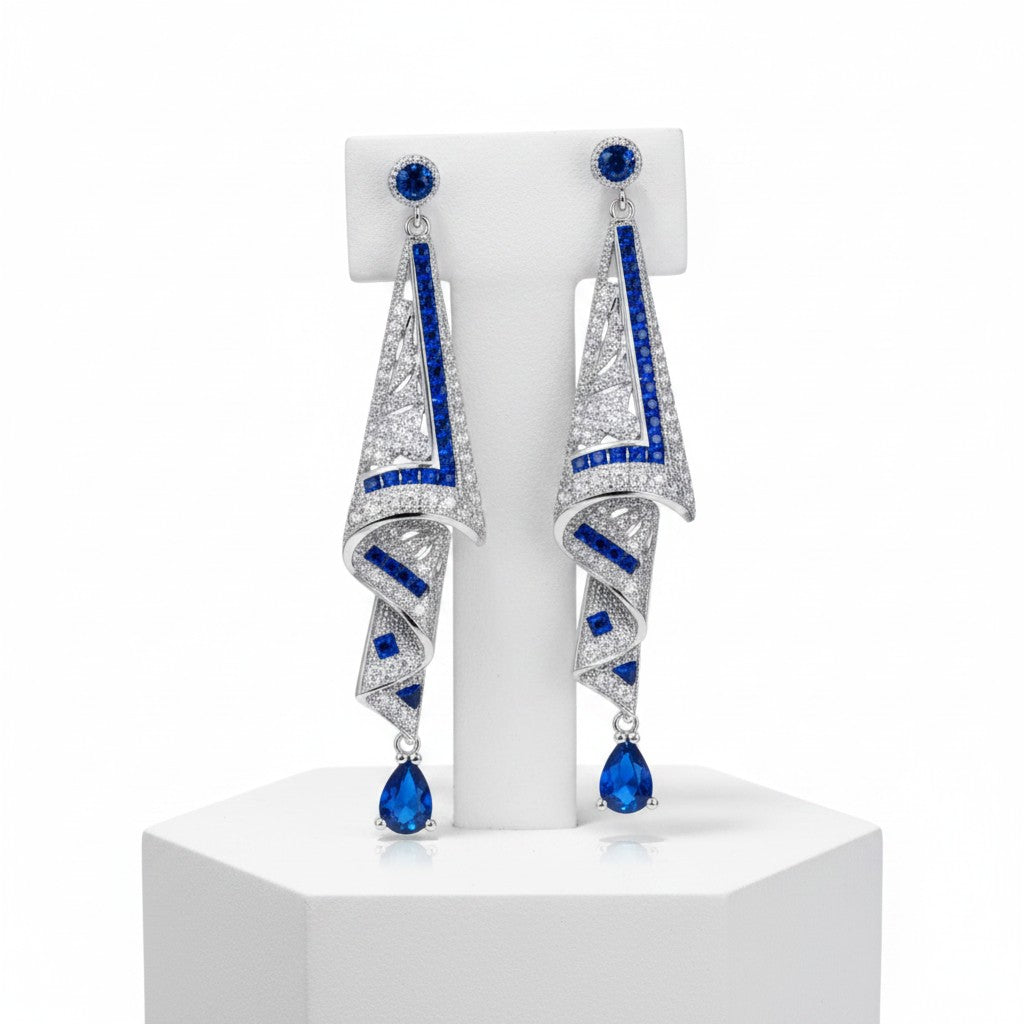 CUBIC ZIRCONIA COLLECTION - EXQUISITE STARLET EARRINGS - SAPPHIRE CZER867
