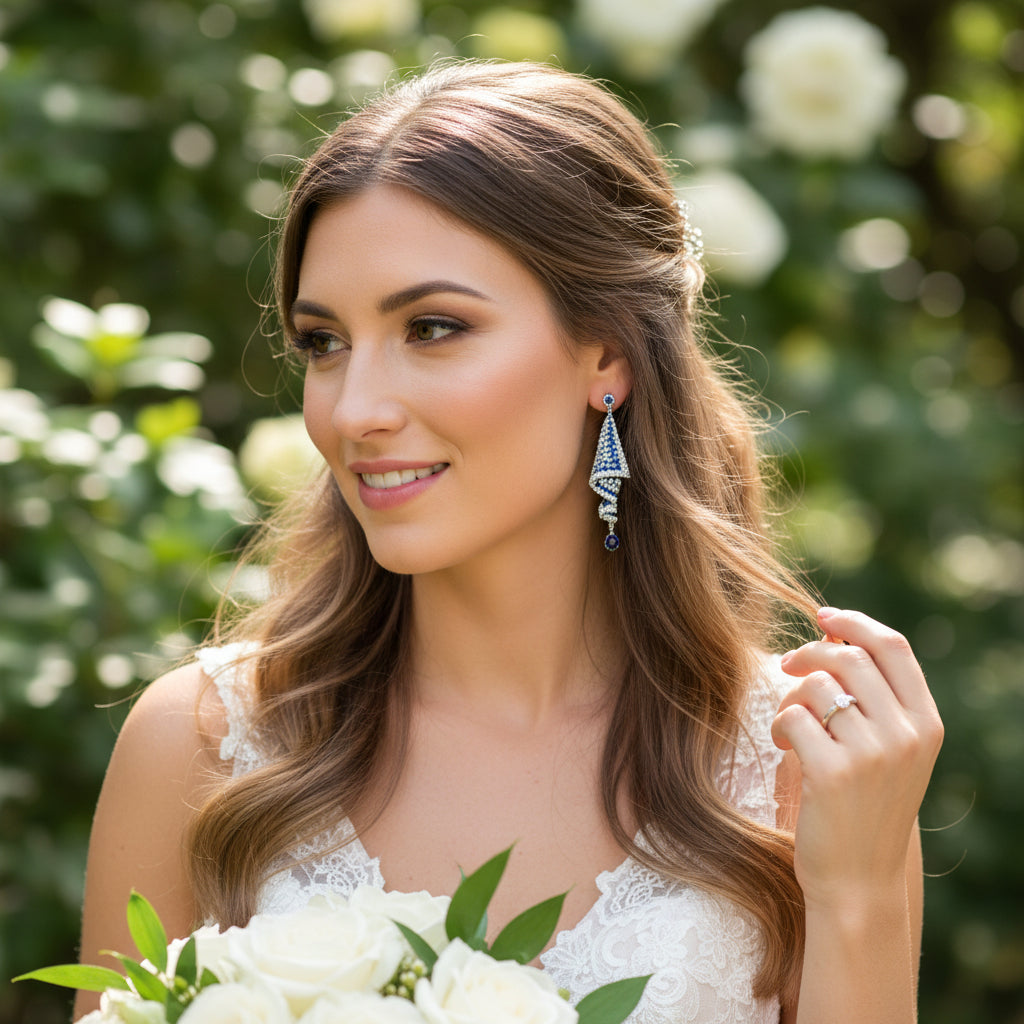 CUBIC ZIRCONIA COLLECTION - EXQUISITE STARLET EARRINGS - SAPPHIRE CZER867