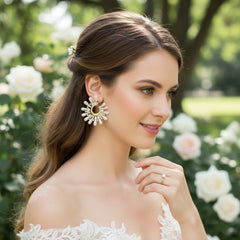 ATHENA COLLECTION - PEARL STATEMENT EARRINGS - CZER868 GOLD