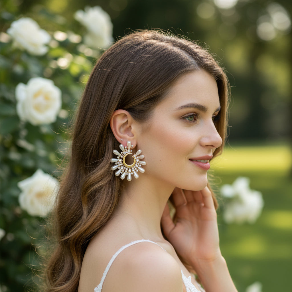 ATHENA COLLECTION - PEARL STATEMENT EARRINGS - CZER868 GOLD