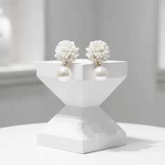 ATHENA COLLECTION - PEARL CLUSTER EARRINGS - CZER869 GOLD