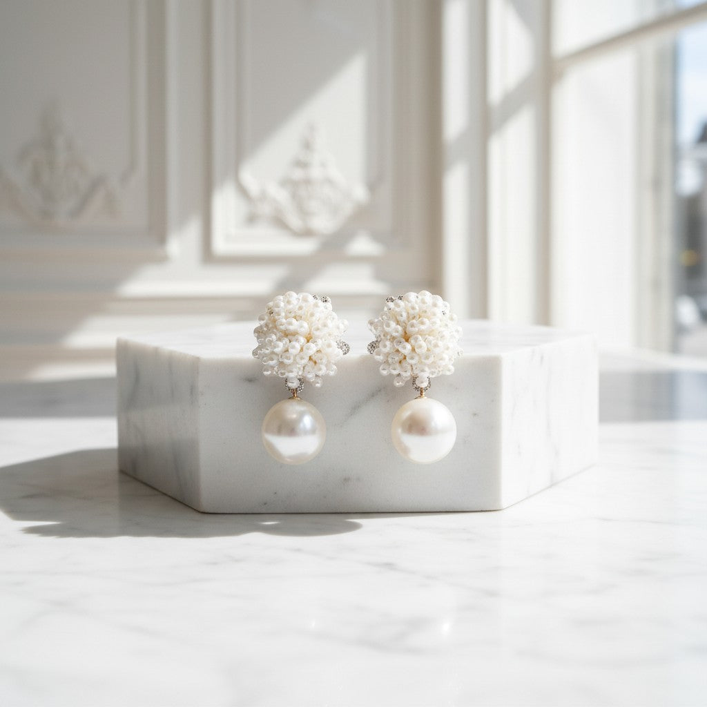 ATHENA COLLECTION - PEARL CLUSTER EARRINGS - CZER869 GOLD