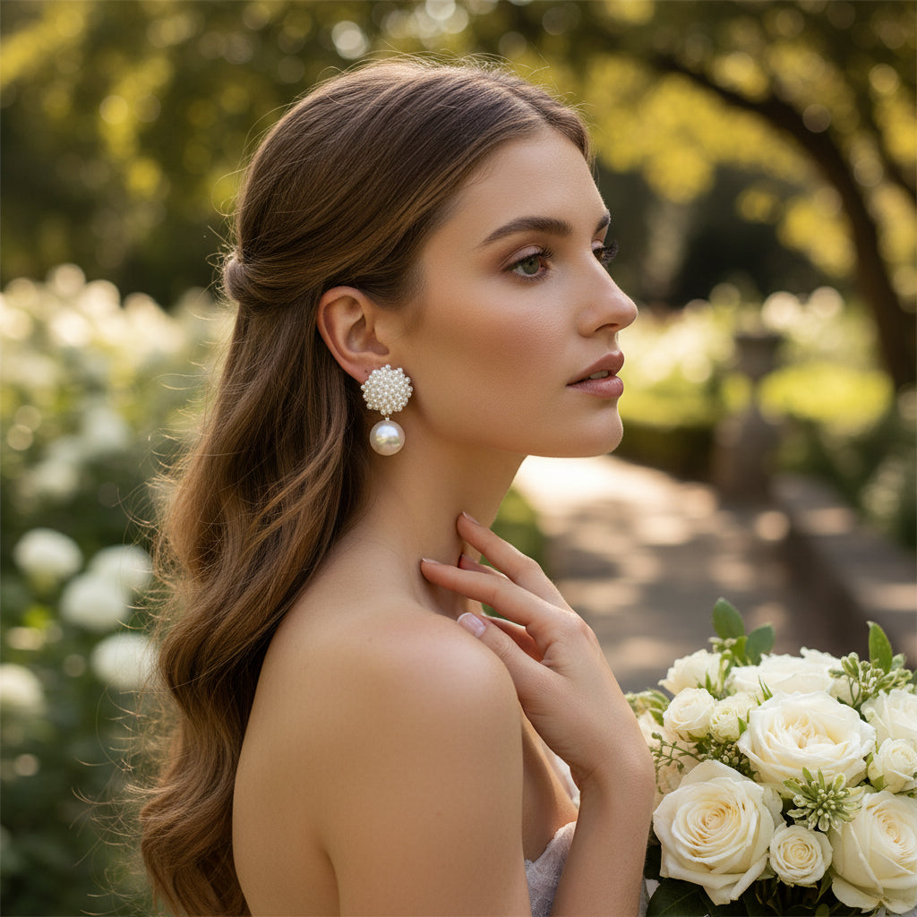 ATHENA COLLECTION - PEARL CLUSTER EARRINGS - CZER869 GOLD