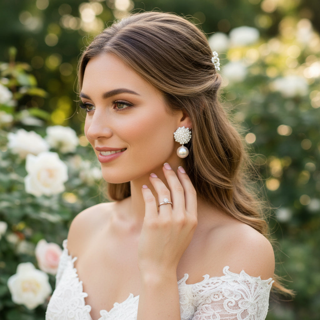 ATHENA COLLECTION - PEARL CLUSTER EARRINGS - CZER869 GOLD