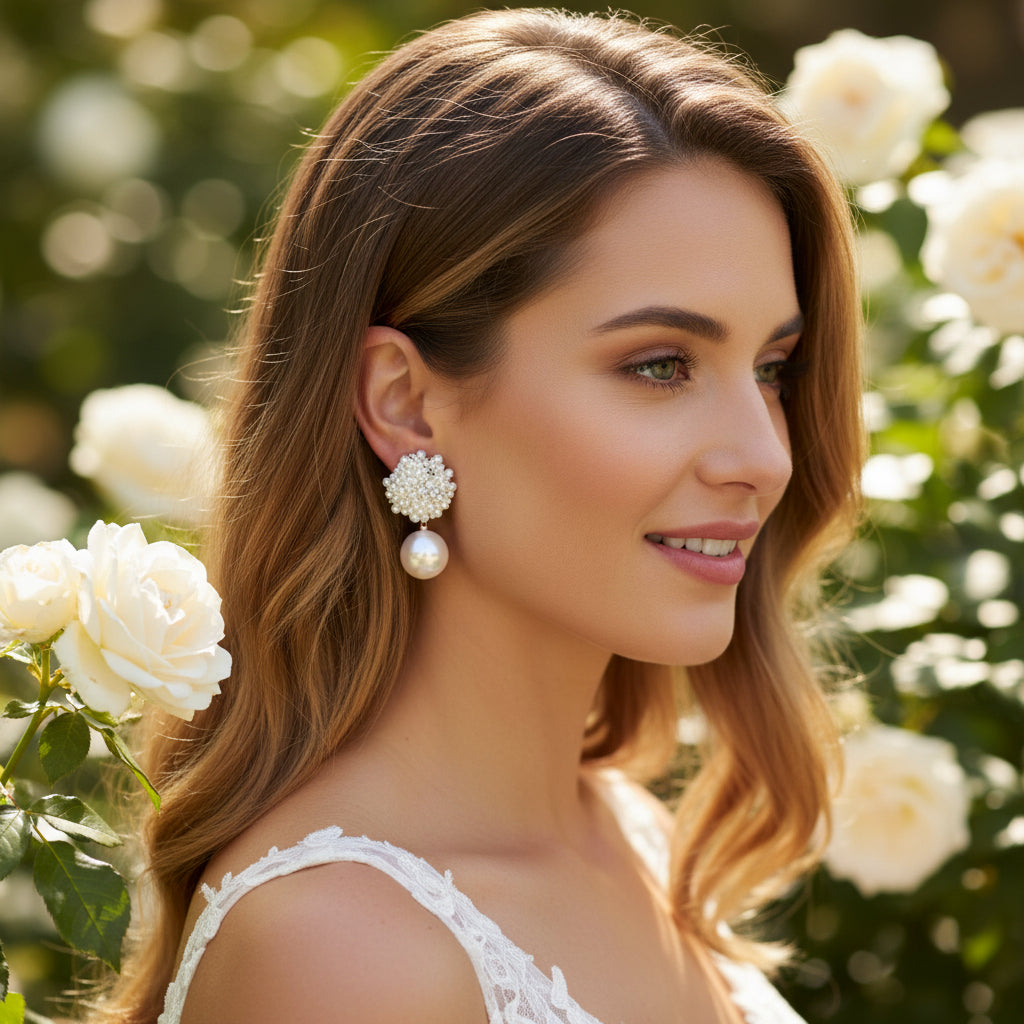 ATHENA COLLECTION - PEARL CLUSTER EARRINGS - CZER869 GOLD