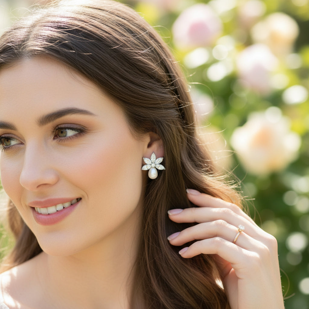CUBIC ZIRCONIA COLLECTION - CHIC GEM EARRINGS - CZER855 SILVER