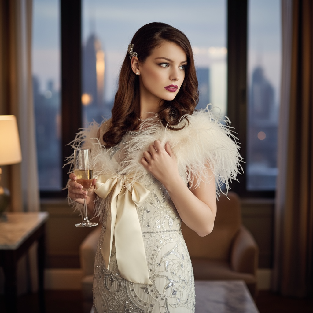 Ostrich Feather Stole - IVORY SASSB-SG4