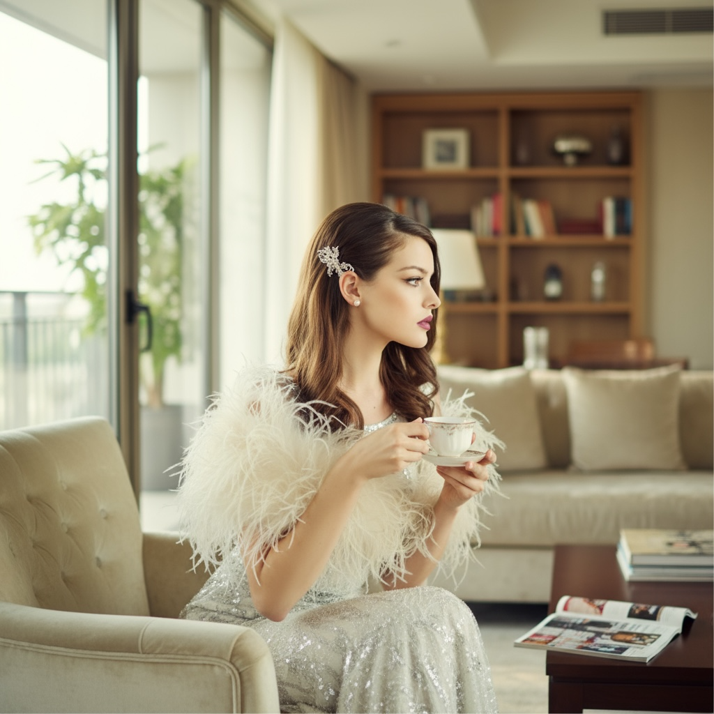 Ostrich Feather Stole - IVORY SASSB-SG4