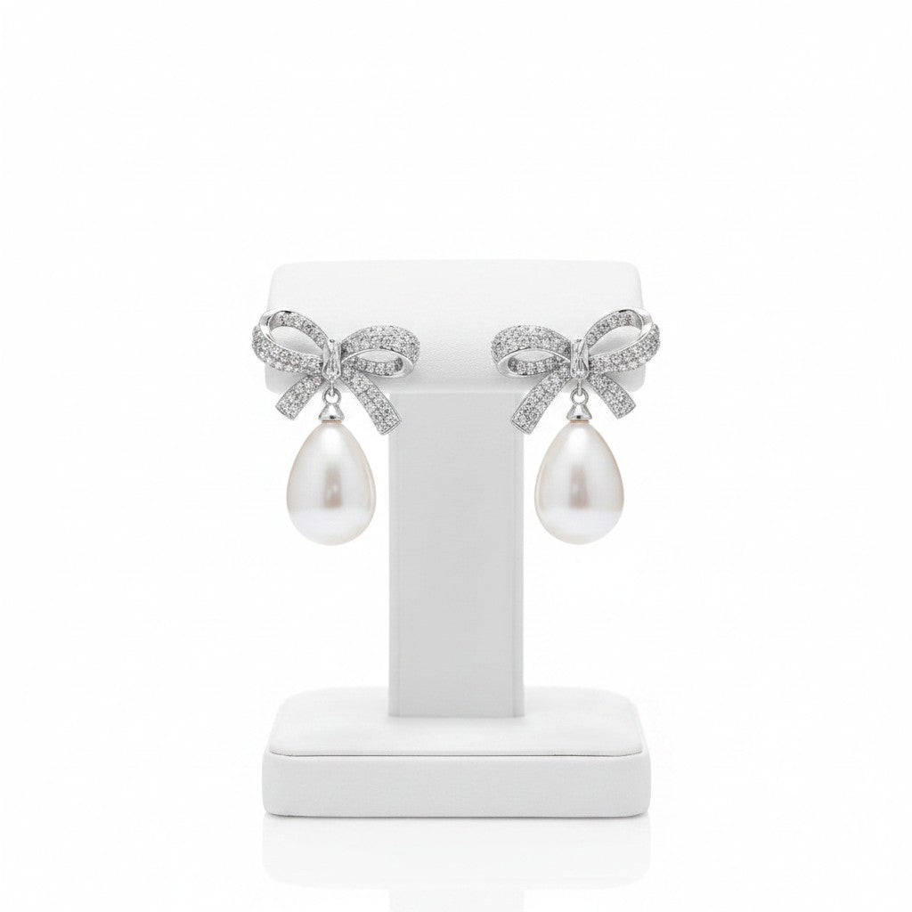 CUBIC ZIRCONIA COLLECTION - GLAM BOW EARRINGS - SILVER CZER870
