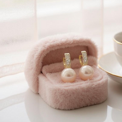CUBIC ZIRCONIA COLLECTION - GLOSSY PEARL EARRINGS - PINK CZER871 PINK