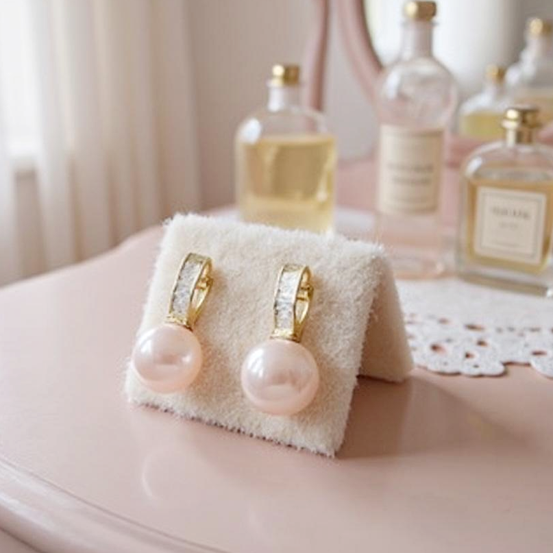 CUBIC ZIRCONIA COLLECTION - GLOSSY PEARL EARRINGS - PINK CZER871 PINK