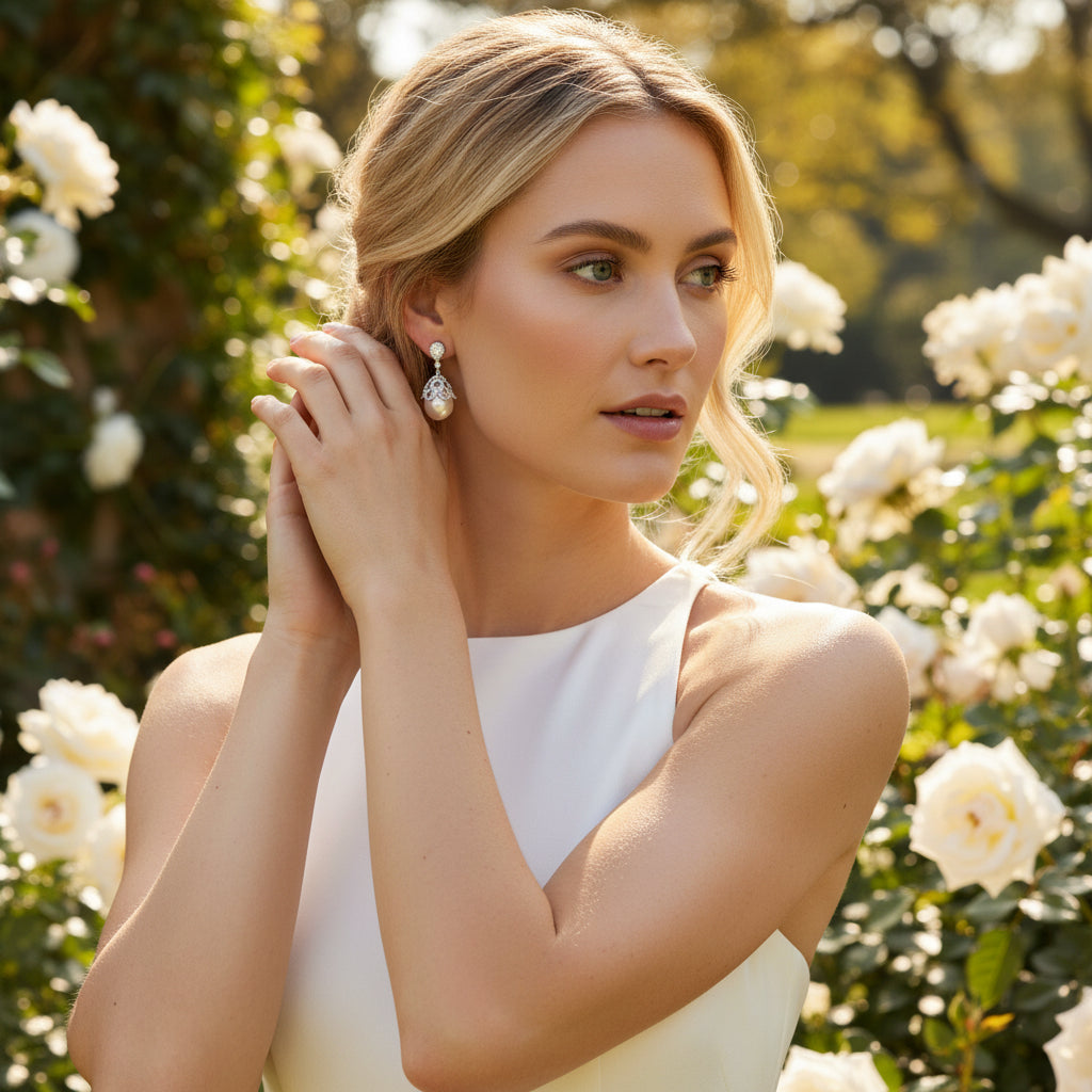 CUBIC ZIRCONIA COLLECTION - GATSBY INSPIRED EARRINGS - CZER872 SILVER
