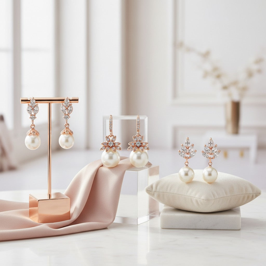 CUBIC ZIRCONIA COLLECTION - CHIC ROSE EARRING COLLECTION -ROSE GOLD