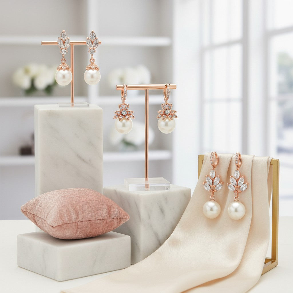 CUBIC ZIRCONIA COLLECTION - CHIC ROSE EARRING COLLECTION -ROSE GOLD