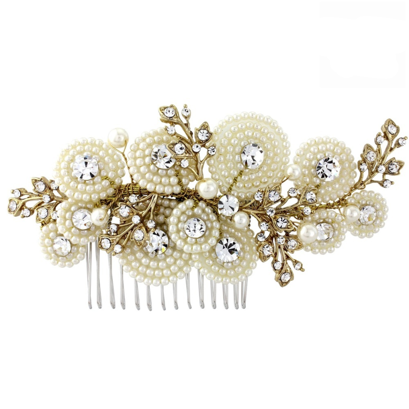 AMELIA LUXE PEARL HAIR COMB - (HC8)  SASSB- 14K GOLD