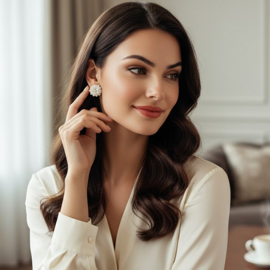 ATHENA COLLECTION - PEARL CLUSTER EARRINGS - CZER873 IVORY