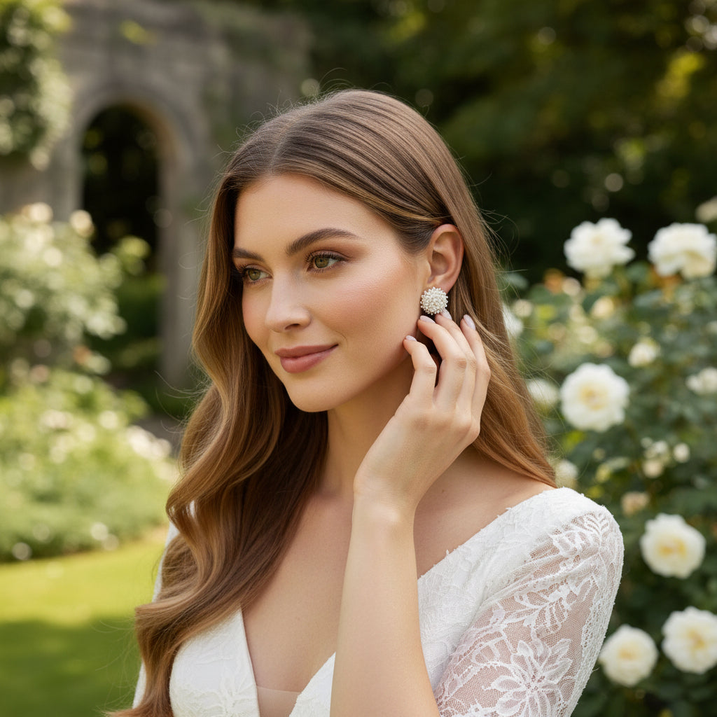 ATHENA COLLECTION - PEARL CLUSTER EARRINGS - CZER873 IVORY