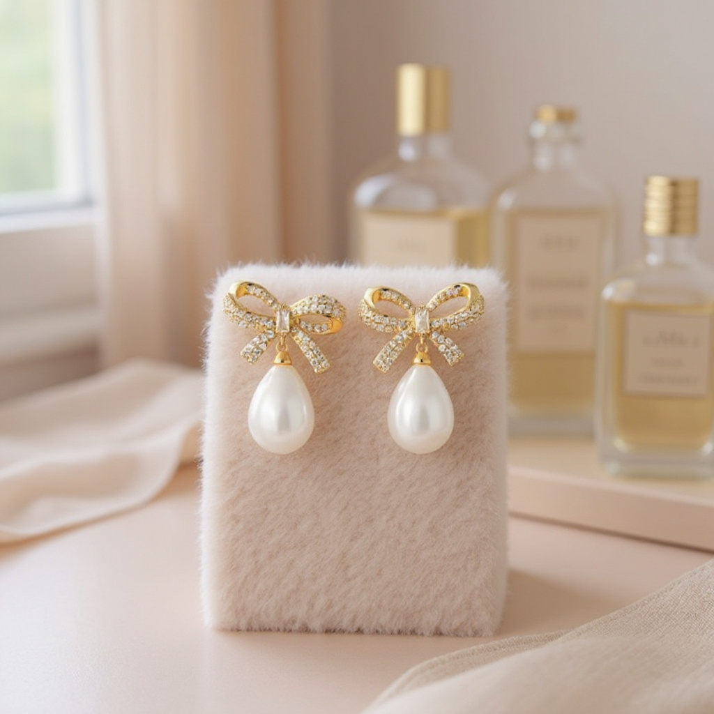 CUBIC ZIRCONIA COLLECTION - GLAM BOW EARRINGS - CZER870 GOLD