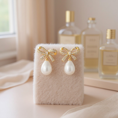 CUBIC ZIRCONIA COLLECTION - GLAM BOW EARRINGS - CZER870 GOLD